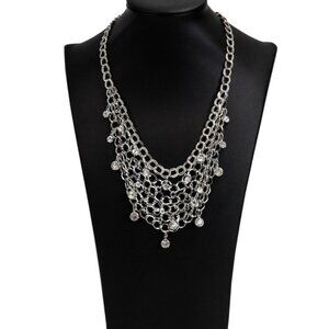 Stunning Silver & Rhinestone Chain Choker Necklace Set